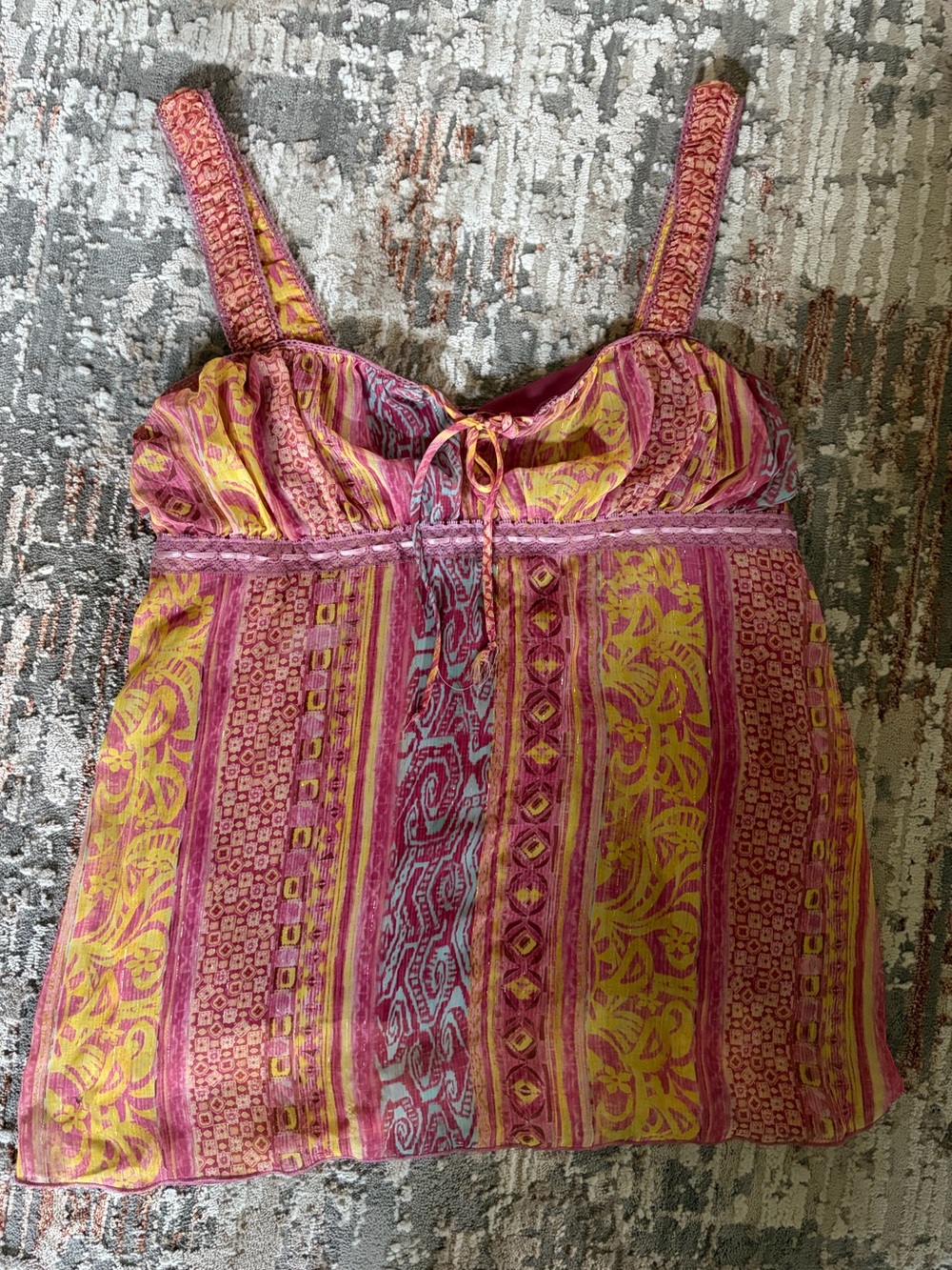 Y2K Jordache Boho Patchwork Babydoll Tank Top XL